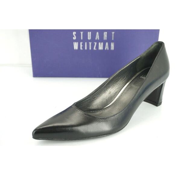 Stuart Weitzman Black Leather Classic Pointy Toe Heels Pumps SZ 8.5 Narrow $385 - Picture 1 of 12